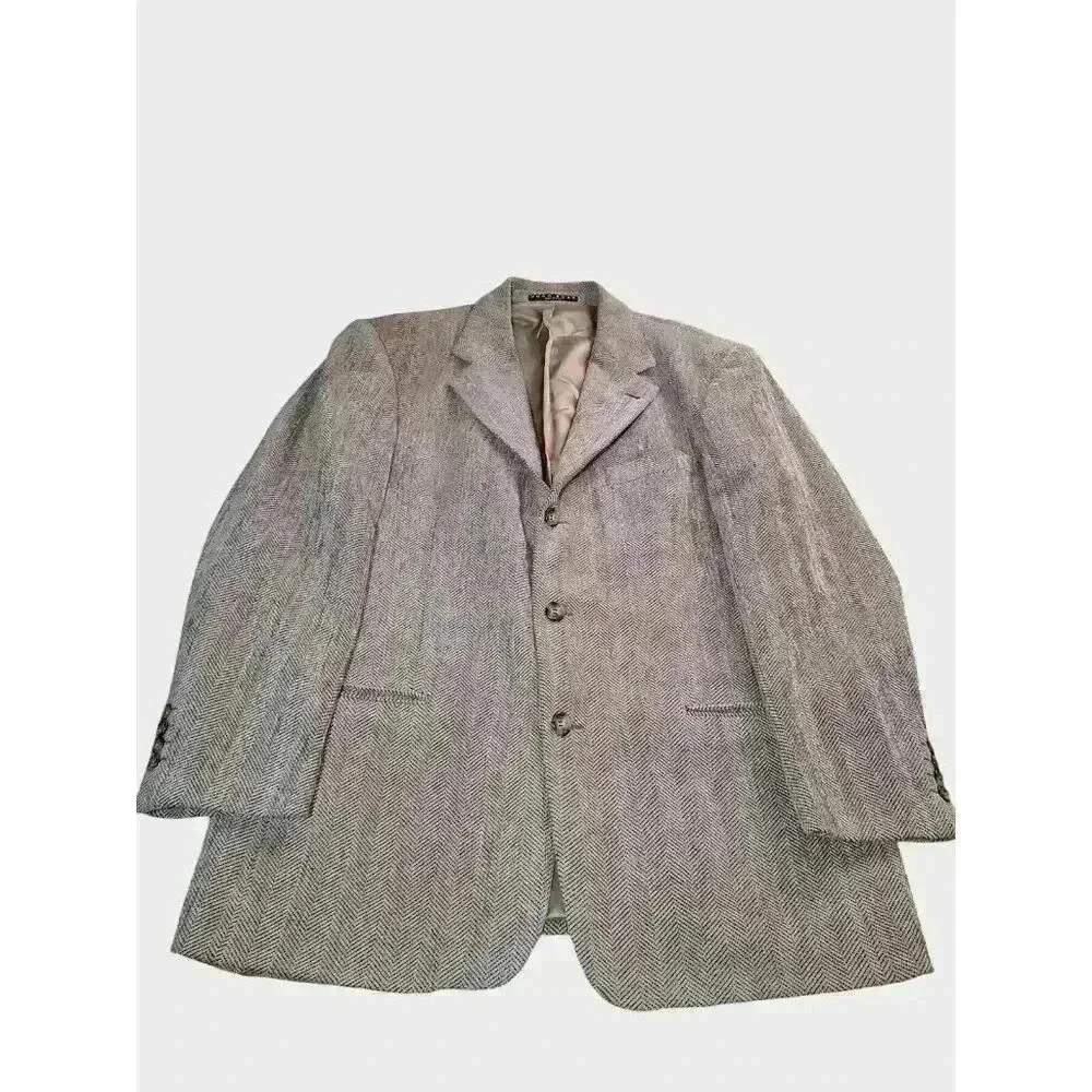 Hugo Boss Blazer Men's 40R Gray Brown Chevron Wool Sports Coat Jacket Made USA